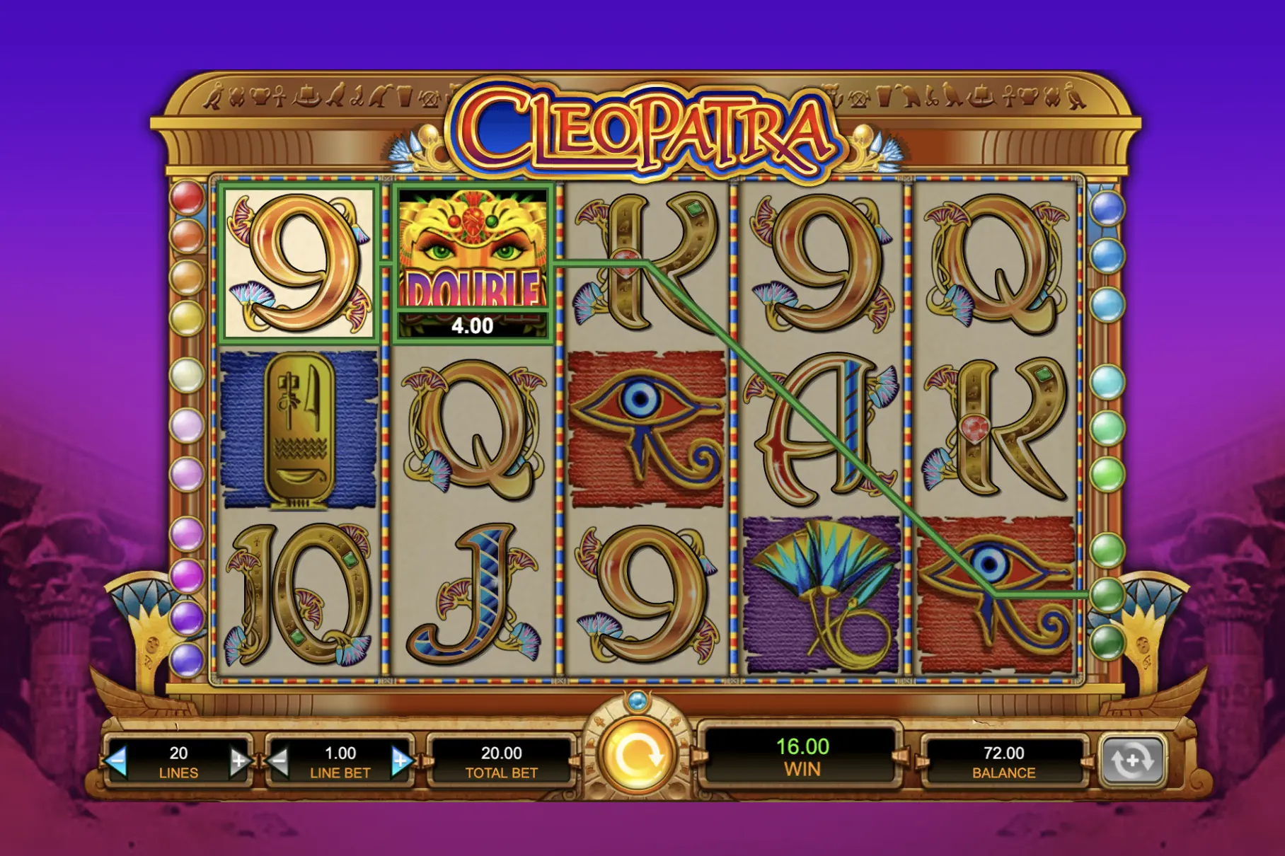 Cleopatra slot gameplay screen