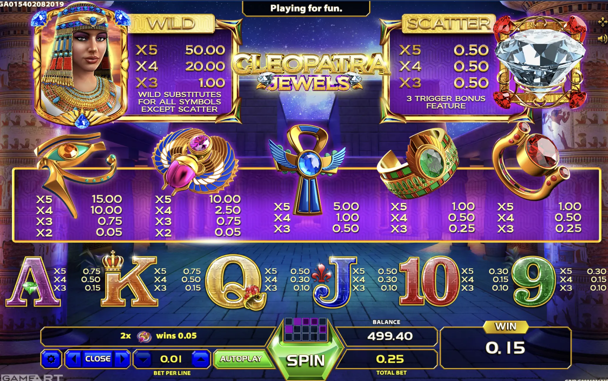 Cleopatra Jewels gameplay screen